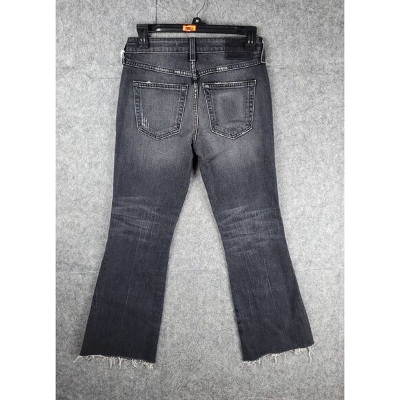 AMO Kick Crop Jeans Women's 24 (27 x 26) Bootcut Crop Raw Hem Black Faded NWT - Picture 2 of 9